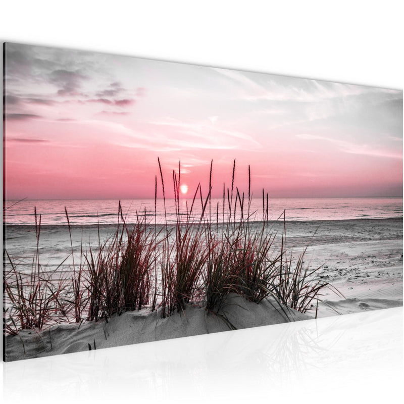 Runa Art Wandbild Landschaft 100 x 40 cm Modern Bild auf Vlies Leinwand Rosa Wohnzimmer Schlafzimmer Büro Strand 043712b