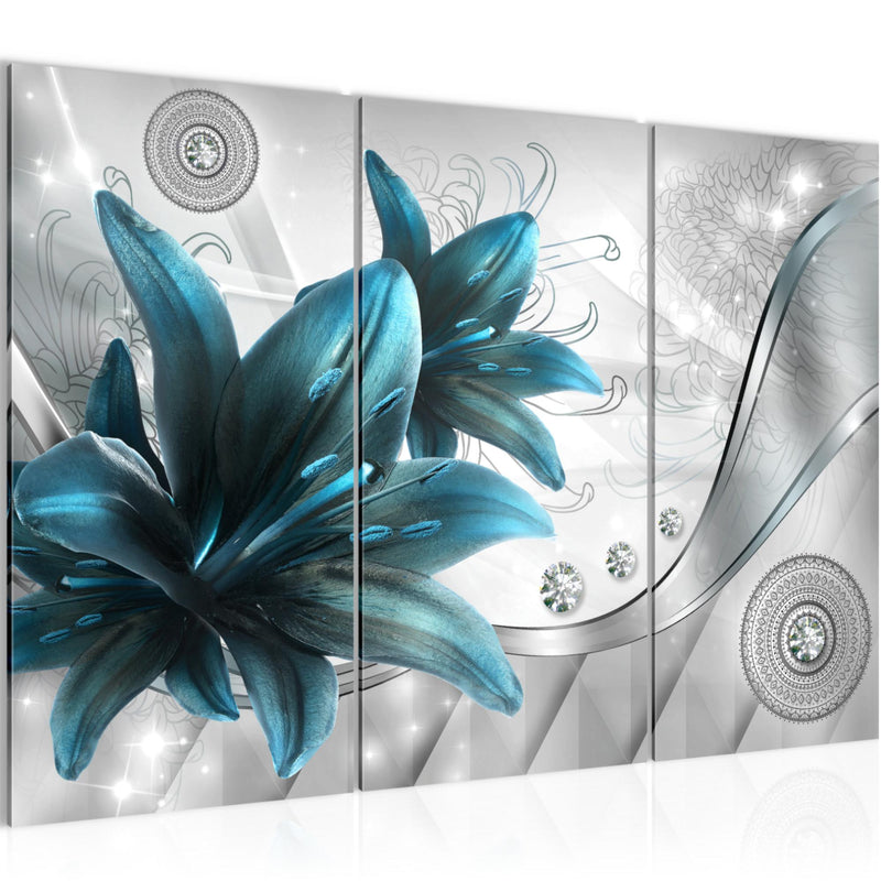 Runa Art Wandbilder Blumen Lilien Bild XXL Wohnzimmer Schlafzimmer Grau Blau Abstrakt 120 x 80 cm 3 Teilig 036831c
