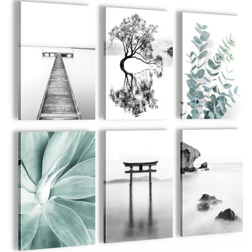 Novart Wandbilder Set Asien Zen See - KOMPLETT AUFHÄNGFERTIG - Made in Germany - Moderne Bilder  Wohnzimmer Schlafzimmer - N004464a
