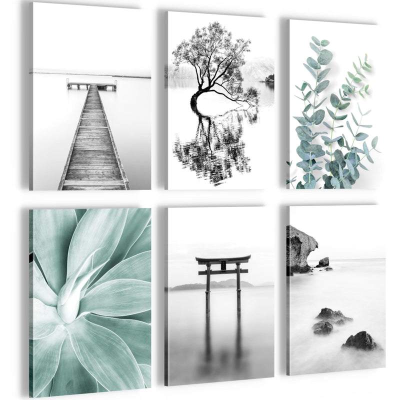 Novart Wandbilder Set Asien Zen See - KOMPLETT AUFHÄNGFERTIG - Made in Germany - Moderne Bilder  Wohnzimmer Schlafzimmer - N004464a