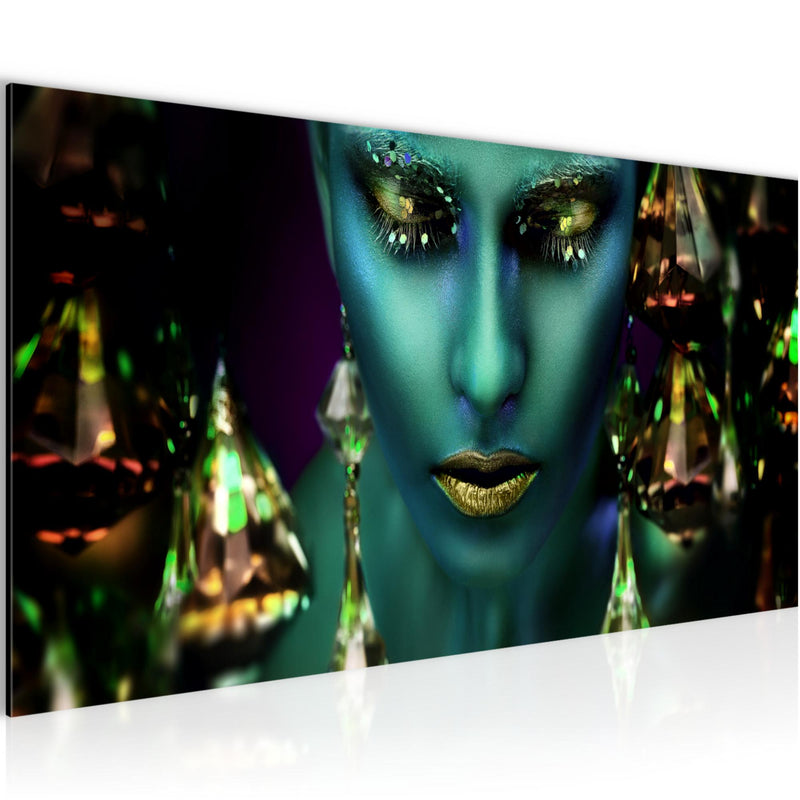 Runa Art Wandbild Frau Gesicht Lippen 100 x 40 cm Modern Bild auf Vlies Leinwand Kosmetik Fashion Wohnzimmer Schlafzimmer Türkis Gold 042112a