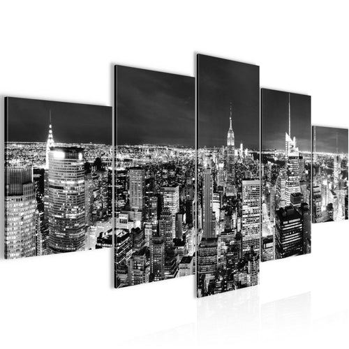 Runa Art Bild Wohnzimmer Büro New York Skyline 5 Teilig Amerika NY Schwarz Weiss Wandbilder auf Vlies Leinwand 036253c