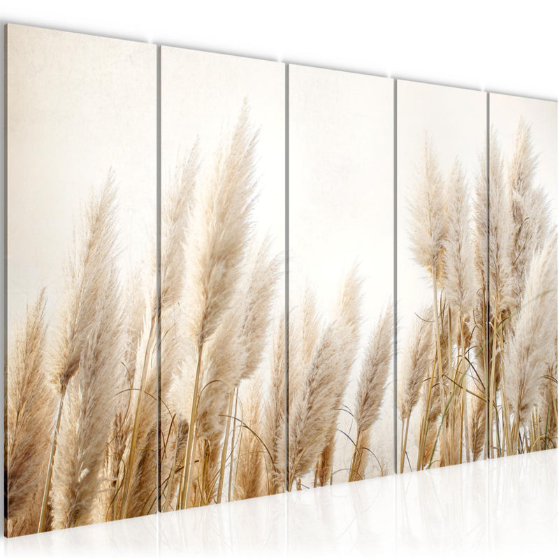 Runa Art Wandbild XXL Boho pampasgras Wohnzimmer Schlafzimmer 200 x 80 cm Beige 5 Teilig - Made in Germany - 044455a