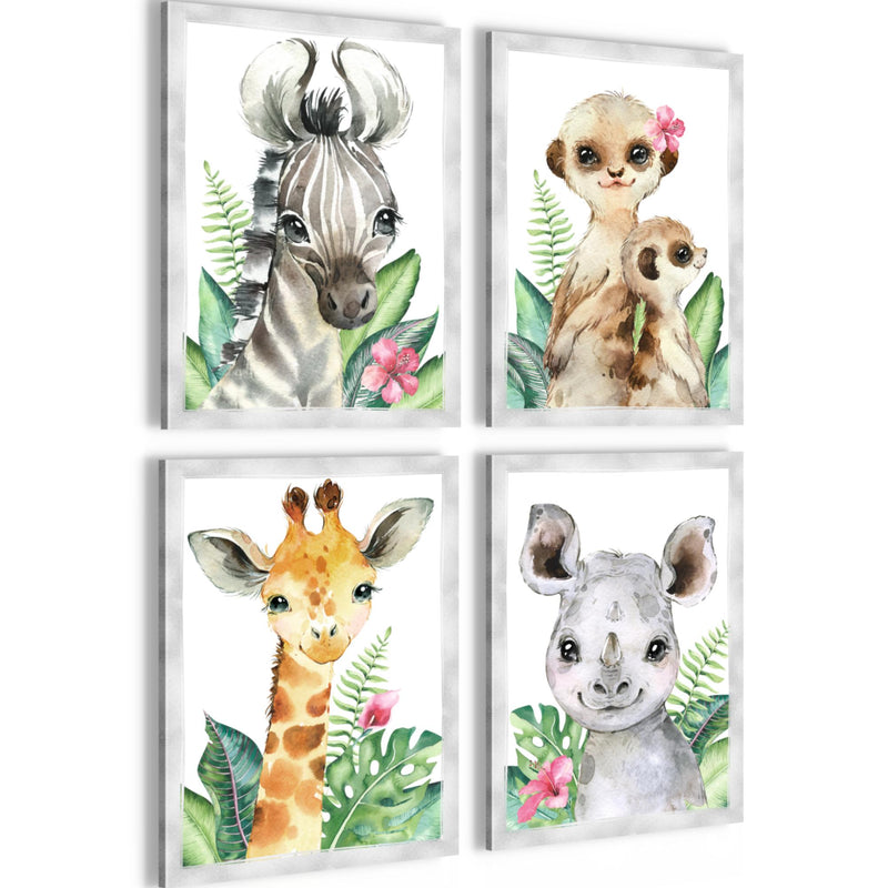 Novart Bilder Tiere Afrika - Fertig Zum Aufhängen - Kein Extra Rahmen benötigt - Wandbilder Set Kinderzimmer Mädchen Junge - N017347a
