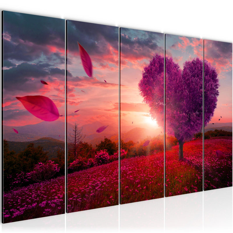 Runa Art Wandbild XXL Herbst Baum Herz Wohnzimmer Schlafzimmer 200 x 80 cm Lila Violett 5 Teilig - Made in Germany - 605855b