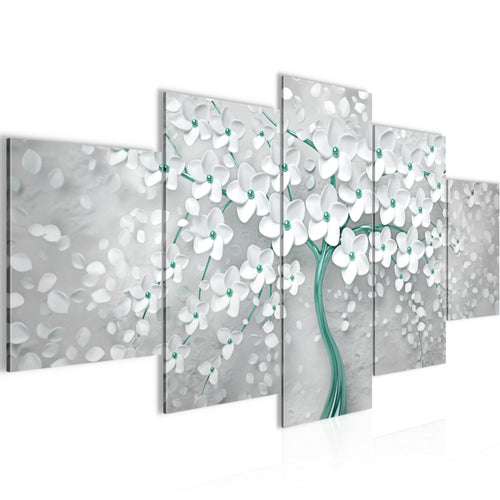 Runa Art Bild Wohnzimmer Schlafzimmer Blumen 5 Teilig Abstrakt Baum Weiss Türkis Wandbilder auf Vlies Leinwand 039753b
