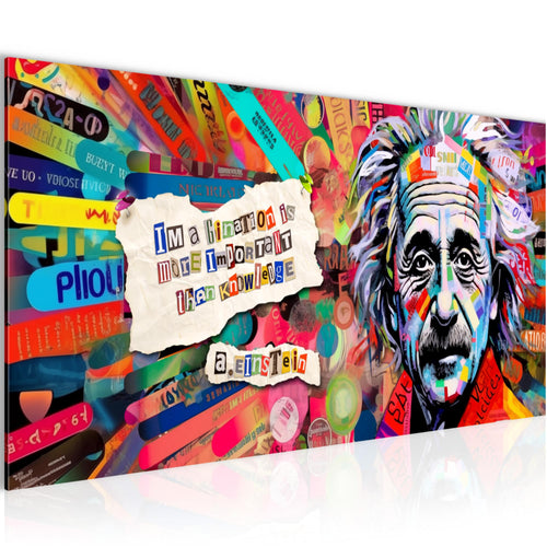 Runa Art Wandbild Einstein Street Art 100 x 40 cm Modern Bild auf Vlies Leinwand Banksy Style Wohnzimmer Schlafzimmer Bunt 044912a