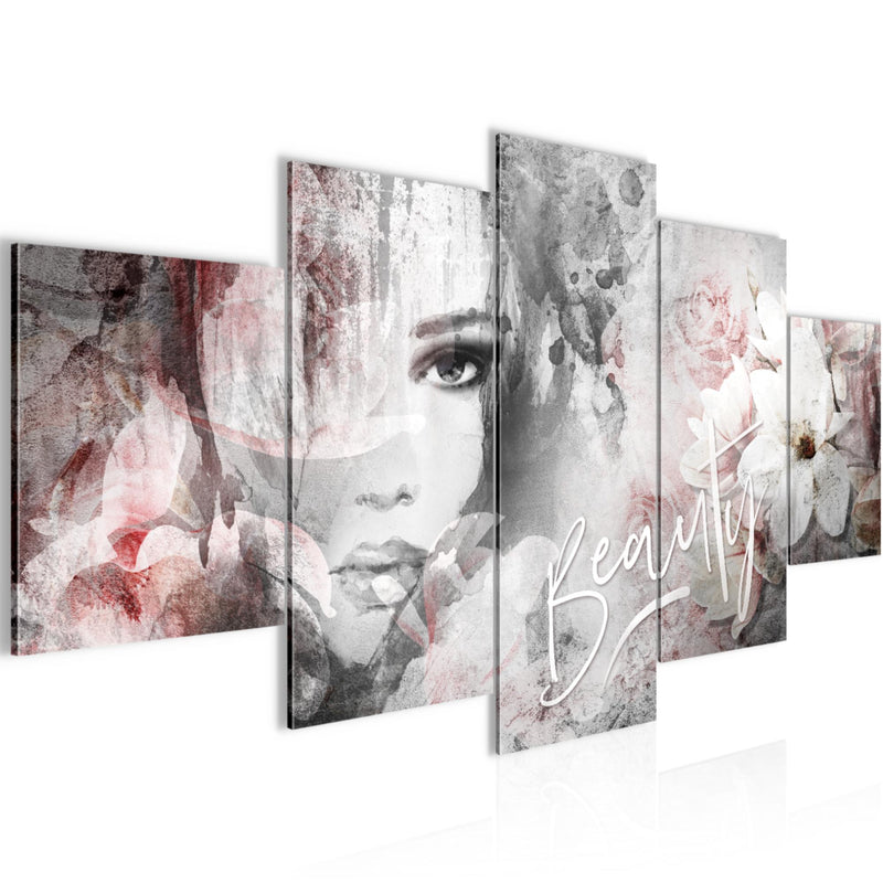 Runa Art Wandbilder Blumen Vintage 5 Teilig Bild auf Vlies Leinwand Deko Wohnzimmer Frau Bunt 039352a