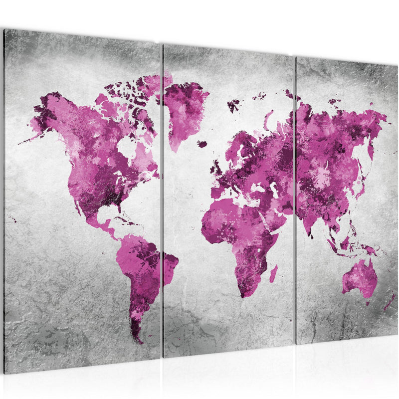 Runa Art Wandbilder Weltkarte Bild XXL Büro Wohnzimmer Rosa Grau Vintage 120 x 80 cm 3 Teilig 013331c