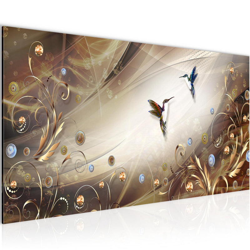 Runa Art Wandbild Vintage Vogel 1 Teilig 100 x 40 cm Modern Bild auf Vlies Leinwand Abstrakt Wohnzimmer Schlafzimmer Biege Braun 038312a