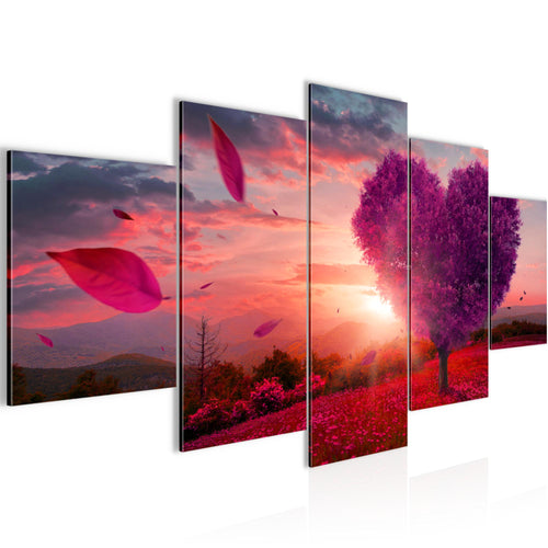 Runa Art - Bilder Herbst Baum Herz 200 x 100 cm 5 Teilig XXL Wanddekoration Design Lila Violett 605851b