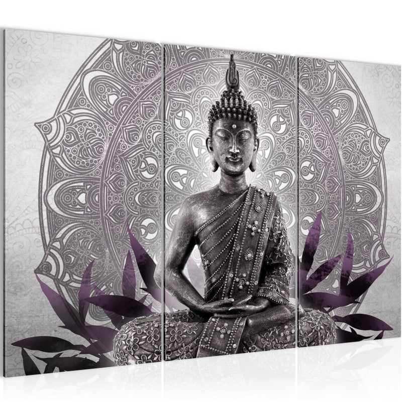 Runa Art Wandbilder Buddha Bild XXL Wohnzimmer Schlafzimmer Schwarz Weiss Orientalisch 120 x 80 cm 3 Teilig 031231c