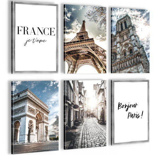 Novart Wandbilder Set Paris France - KOMPLETT AUFHÄNGFERTIG - Made in Germany - Moderne Bilder  Wohnzimmer Schlafzimmer - N005164a