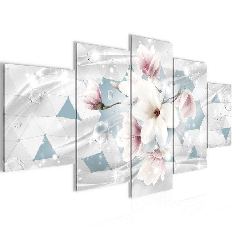 Runa Art - Bilder Blumen Magnolien 200 x 100 cm 5 Teilig XXL Wanddekoration Design Blau 017051b