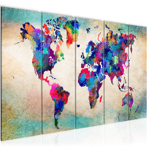 Runa Art Wandbild XXL Weltkarte Büro Wohnzimmer 200 x 80 cm Bunt 5 Teilig - Made in Germany - 013355a