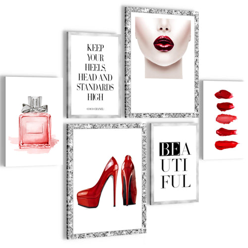 Novart Wandbilder Set Fashion Beauty - KEIN EXTRA RAHMEN BENÖTIGT -  Modern Deko  - Wohnzimmer Mädchen Teenager N018963a
