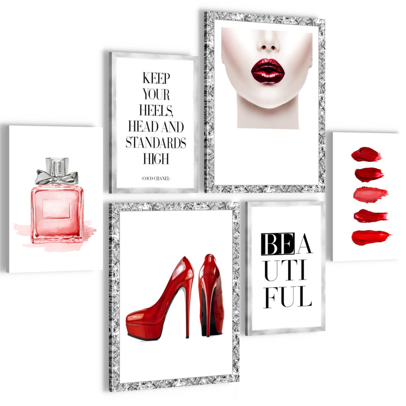 Novart Wandbilder Set Fashion Beauty - KEIN EXTRA RAHMEN BENÖTIGT -  Modern Deko  - Wohnzimmer Mädchen Teenager N018963a
