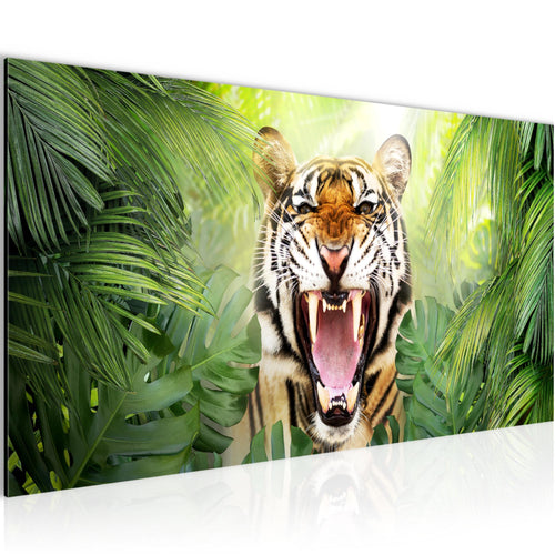 Runa Art Wandbild Tieger Abstrakt 1 Teilig 100 x 40 cm Modern Bild auf Vlies Leinwand Tiere Wohnzimmer Schlafzimmer Grün Orange 037512a