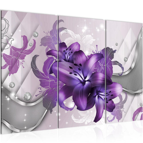 Runa Art Wandbilder Blumen Lilien Bild XXL Wohnzimmer Schlafzimmer Violett Lila Abstrakt 120 x 80 cm 3 Teilig 016531c