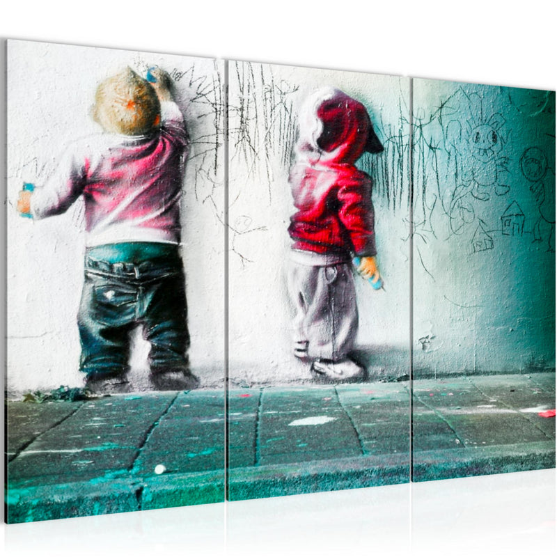 Runa Art Wandbilder Kinder Graffiti Bild XXL Babyzimmer Spielzimmer Bunt Streetart 120 x 80 cm 3 Teilig 039231b