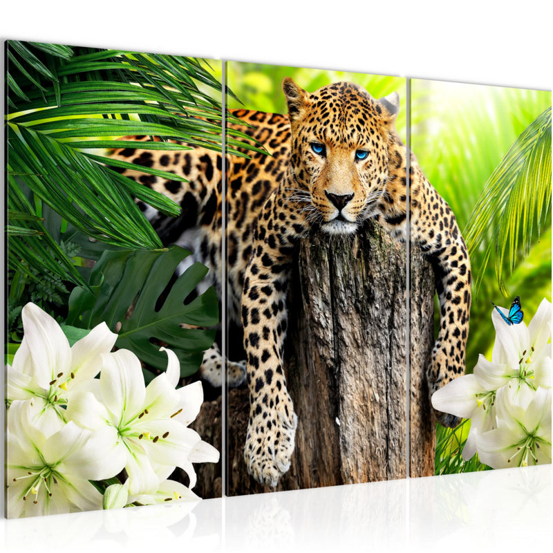 Runa Art Wandbilder Afrika Leopard Bild XXL Wohnzimmer Schlafzimmer Grün Natur Savanne 120 x 80 cm 3 Teilig 006731a