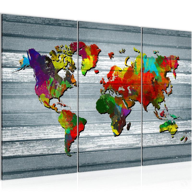 Runa Art Wandbilder Weltkarte Bild XXL Büro Wohnzimmer Bunt Kontinente Holz 120 x 80 cm 3 Teilig 105431c