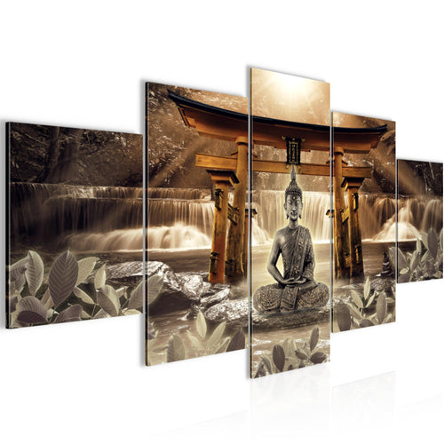 Runa Art - Bilder Feng Shui Buddha 200 x 100 cm 5 Teilig XXL Wanddekoration Design Braun 036451b