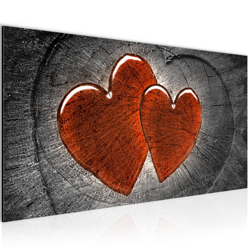 Runa Art Wandbild Herzen Holz 1 Teilig 100 x 40 cm Modern Bild auf Vlies Leinwand Holzoptik Wohnzimmer Schlafzimmer Grau Rot 104112c