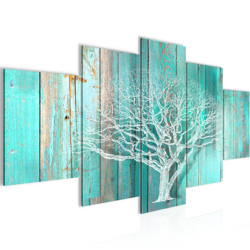 Runa Art Wandbilder Baum Abstrakt 5 Teilig Bild auf Vlies Leinwand Deko Wohnzimmer Holzmotiv Türkis Grau 039952c