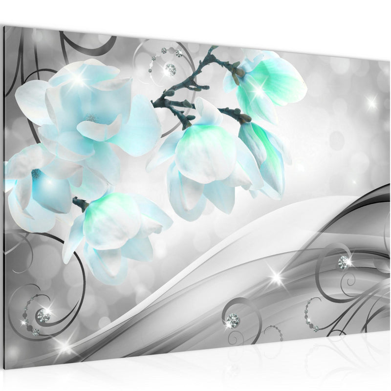 Runa Art Bild Blumen Abstrakt Modern Wandbilder Wohnzimmer 1 Teilig - Made In Germany - Diamant Grau Türkis Flur 035315c