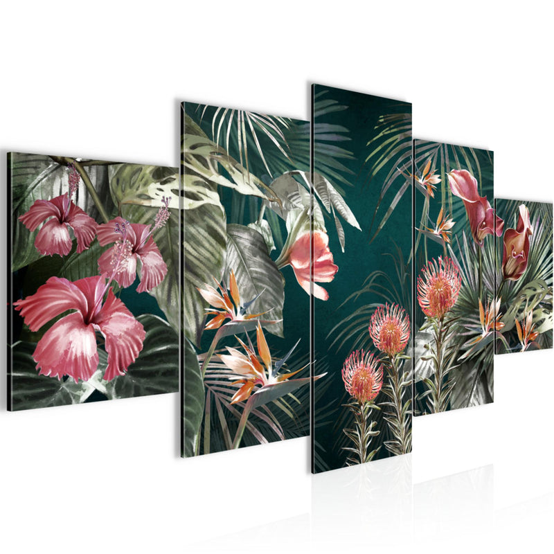 Runa Art - Bilder Blumen 200 x 100 cm 5 Teilig XXL Wanddekoration Design Grün Bunt 043351a
