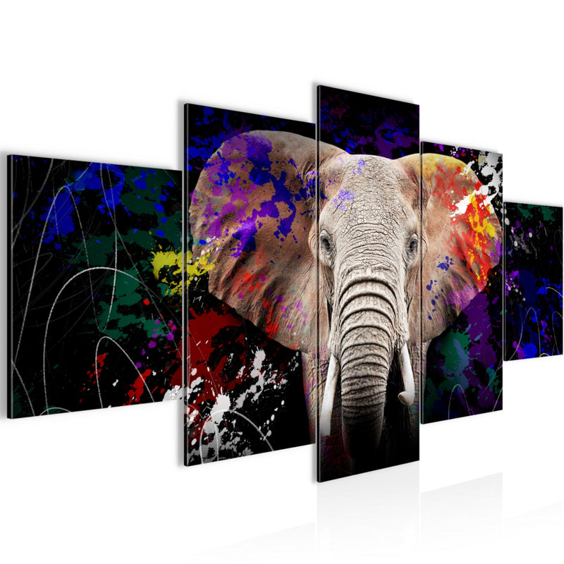 Runa Art - Bilder Tiere Bunt Elefant 200 x 100 cm 5 Teilig XXL Wanddekoration Design Schwarz 040851c