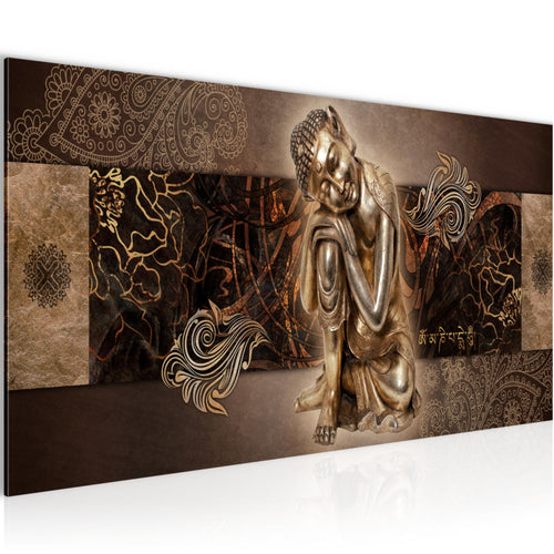 Runa Art Wandbild Buddha Zen 1 Teilig 100 x 40 cm Modern Bild auf Vlies Leinwand Feng Shui Wohnzimmer Schlafzimmer Braun 041312b
