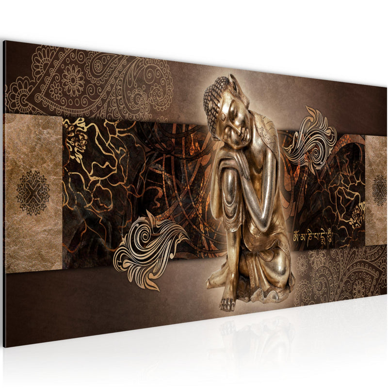 Runa Art Wandbild Buddha Zen 1 Teilig 100 x 40 cm Modern Bild auf Vlies Leinwand Feng Shui Wohnzimmer Schlafzimmer Braun 041312b