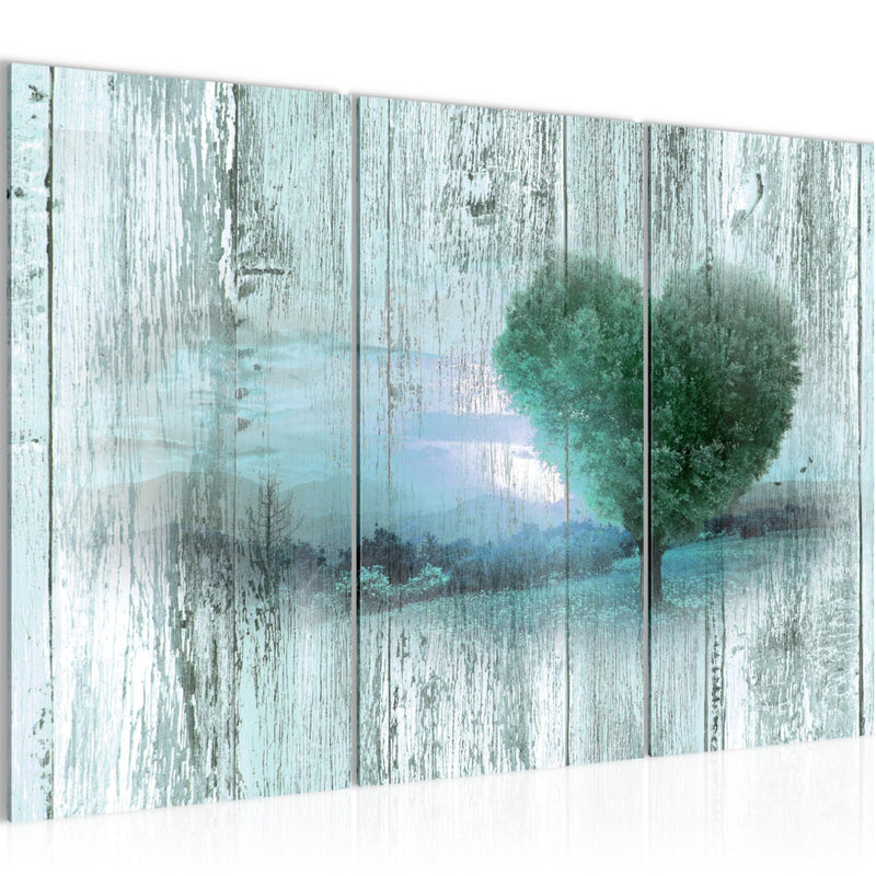 Runa Art Wandbilder Herbst Vintage Bild XXL Wohnzimmer Schlafzimmer Türkis Baum Herz 120 x 80 cm 3 Teilig 606531b