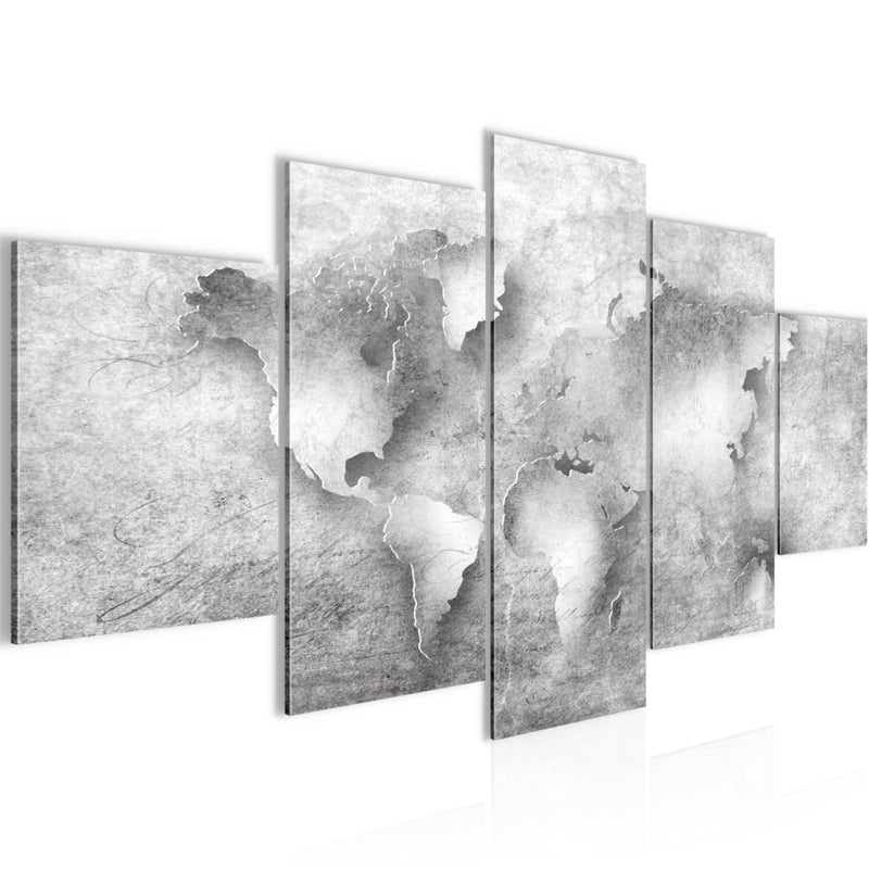 Runa Art Wandbilder Weltkarte 5 Teilig Bild auf Vlies Leinwand Deko Büro Wohnzimmer Betonoptik Schwarz Weiss 025752c