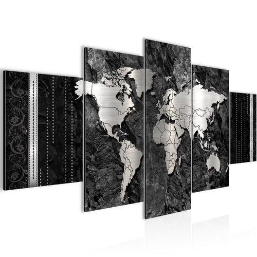 Runa Art - Bilder Weltkarte 200 x 100 cm 5 Teilig XXL Wanddekoration Design Schwarz 107351a