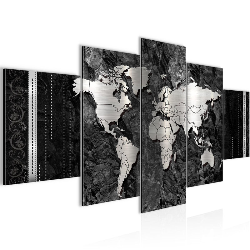 Runa Art - Bilder Weltkarte 200 x 100 cm 5 Teilig XXL Wanddekoration Design Schwarz 107351a