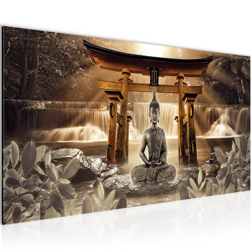 Runa Art Wandbild Feng Shui Buddha 1 Teilig 100 x 40 cm Modern Bild auf Vlies Leinwand Wellness Zen Wohnzimmer Schlafzimmer Braun 036412b