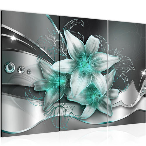 Runa Art Wandbilder Blumen Lilien Bild XXL Wohnzimmer Schlafzimmer Schwarz Türkis Abstrakt 120 x 80 cm 3 Teilig 039631b