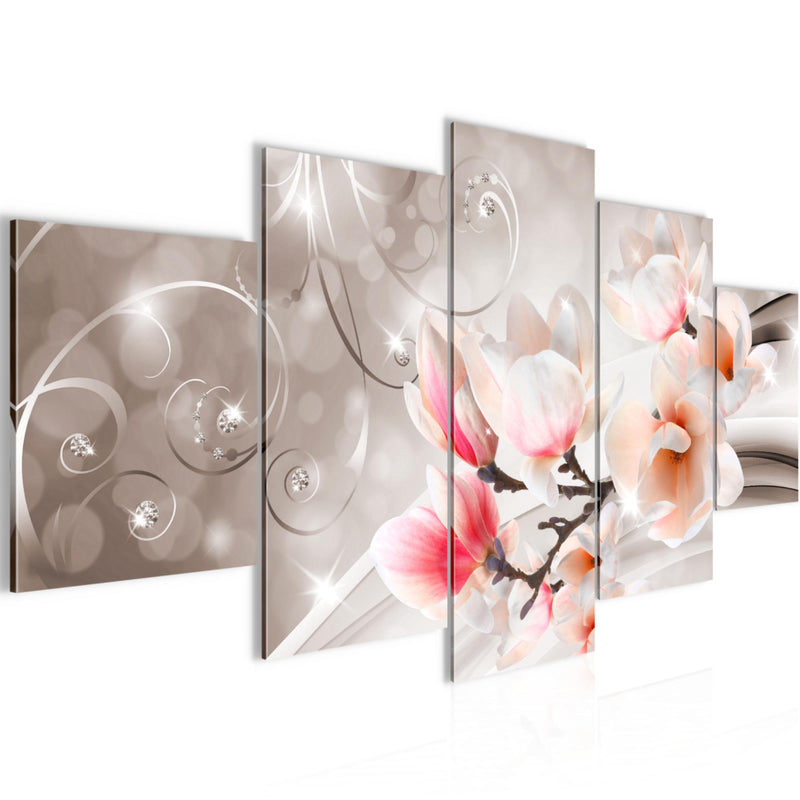 Runa Art - Bilder Blumen Abstrakt 200 x 100 cm 5 Teilig XXL Wanddekoration Design Beige Braun 035351b