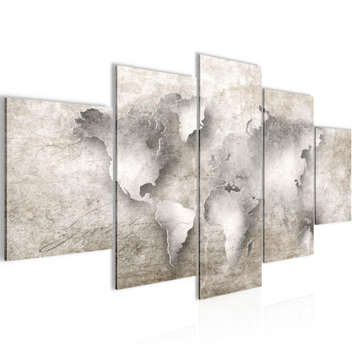 Runa Art Wandbilder Weltkarte 5 Teilig Bild auf Vlies Leinwand Deko Büro Wohnzimmer Steinoptik Beige Braun 025752a
