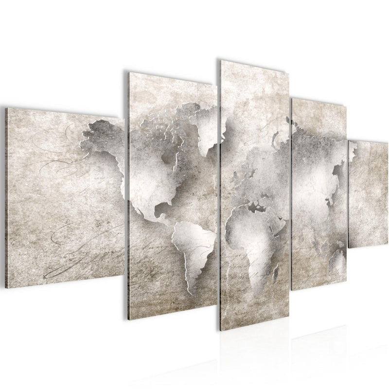 Runa Art Wandbilder Weltkarte 5 Teilig Bild auf Vlies Leinwand Deko Büro Wohnzimmer Steinoptik Beige Braun 025752a