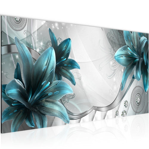 Runa Art Wandbild Blumen Lilien 1 Teilig 100 x 40 cm Modern Bild auf Vlies Leinwand Abstrakt Wohnzimmer Grau Blau 036812c