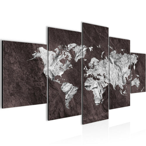 Runa Art Bild Büro Wohnzimmer Weltkarte 5 Teilig Landkarte Beton Braun Wandbilder auf Vlies Leinwand 002953b
