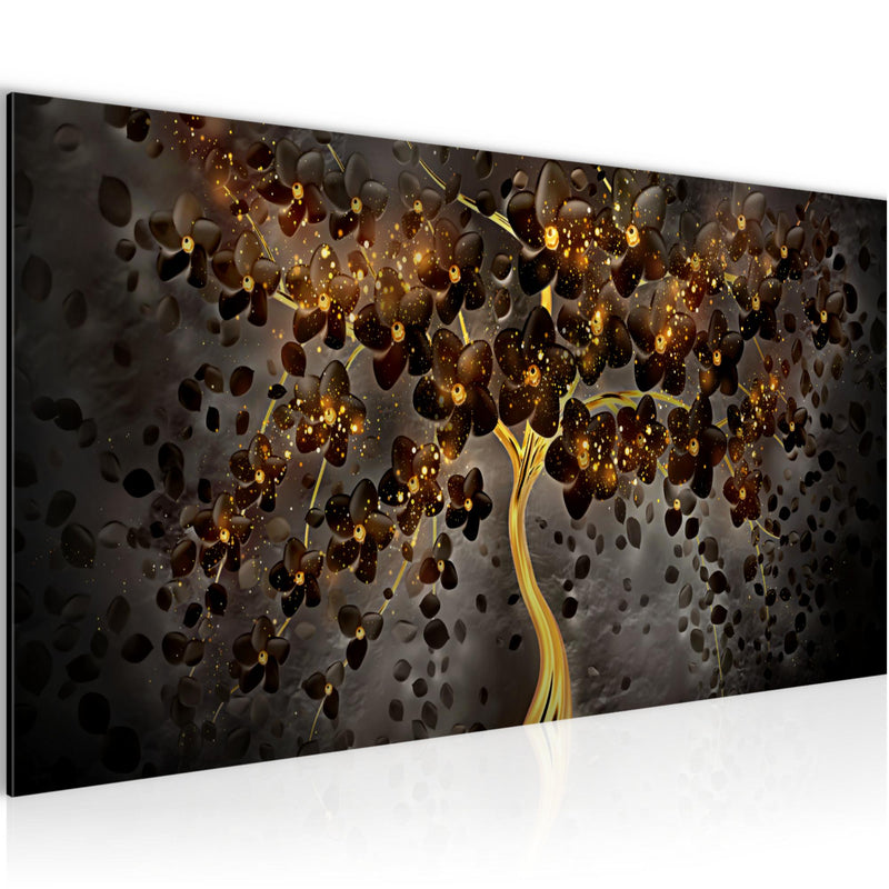 Runa Art Wandbild Blumen 1 Teilig 100 x 40 cm Modern Bild auf Vlies Leinwand Abstrakt Baum Wohnzimmer Schwarz Gold 039712c