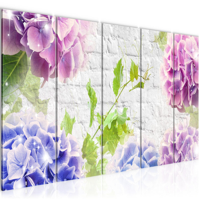 Runa Art Wandbild XXL Blumen Hortensien Wohnzimmer Schlafzimmer 200 x 80 cm Bunt 5 Teilig - Made in Germany - 017555a