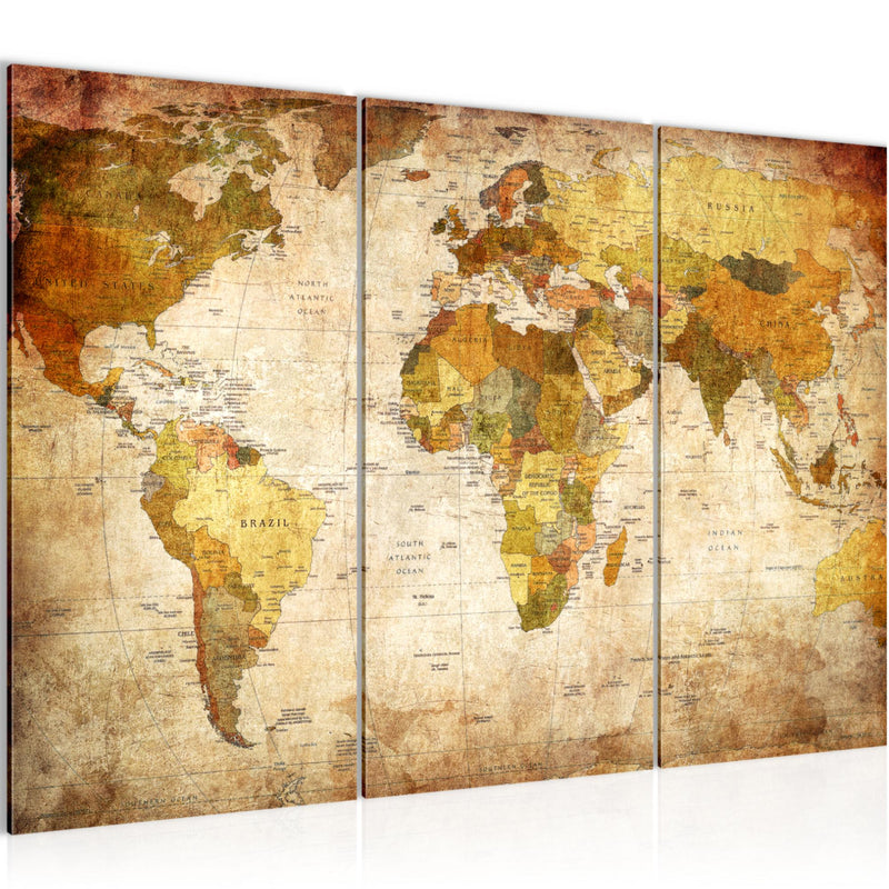 Runa Art Wandbilder Weltkarte Bild XXL Büro Wohnzimmer Gold Vintage Antik 120 x 80 cm 3 Teilig 103431a
