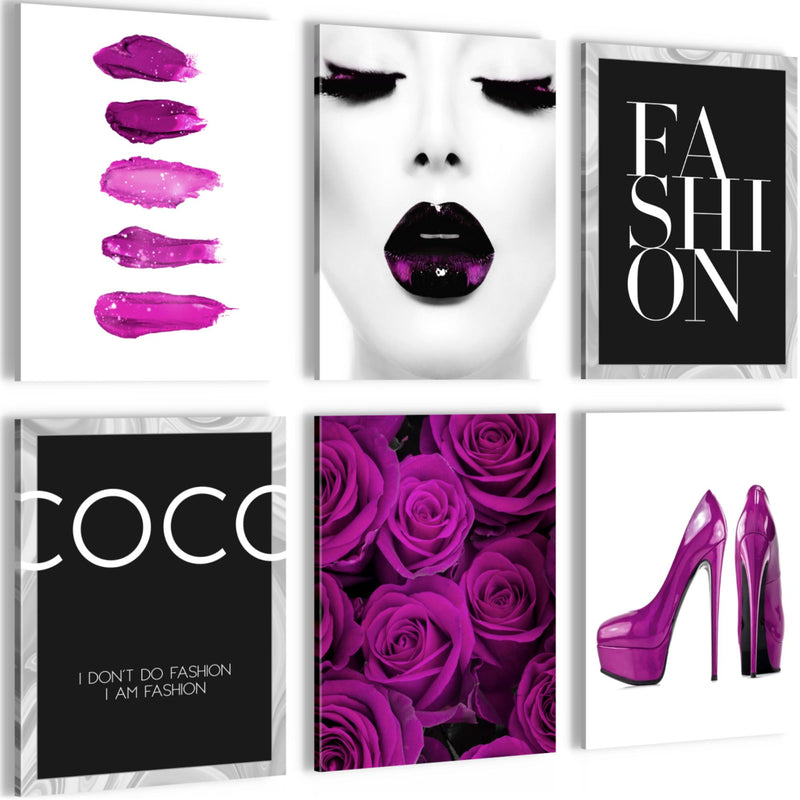 Novart Wandbilder - KEIN EXTRA RAHMEN BENÖTIGT - Wohnzimmer Mädchen Teenager - Bilder Modern Fashion Coco - Schwarz Weiss Violett - N002265c
