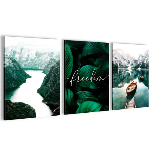 Novart FERTIG ZUM AUFHÄNGEN - Wandbilder Set See Berge - Collage XXL Wohnzimmer Grün N020835a, 90 x 40 cm
